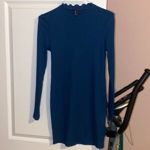 NWOT Forever 21 Teal lettuce trim ribbed mini dress